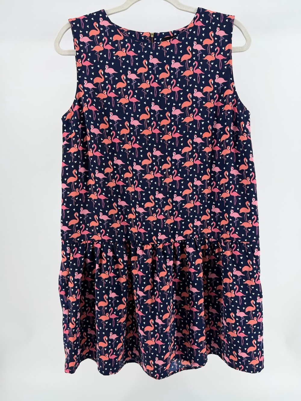 Cynthia Rowley Navy Flamingo Print Sleeveless Drop Waist Shift Dress, Women's 8